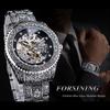 Forsining Men's Top Watch Waterproof Automatic Mechanical Watch Men's Mesh Engraving Watch with Rhinestones
