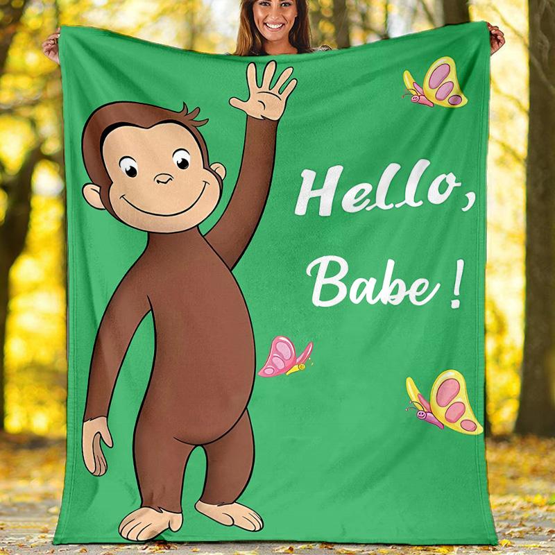 1pc Curious George6 Theme Blanket - Digital Print, Polyester, Cozy for All Seasons, Perfect for Outdoor, and Travel