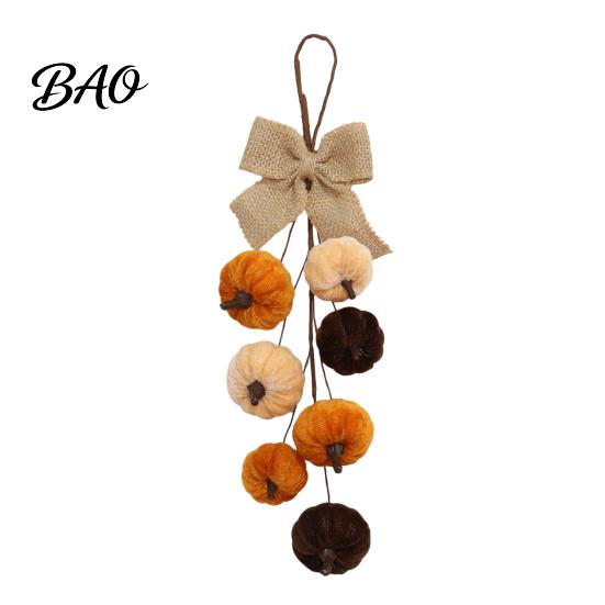 Harvest Theme Home Accents Thanksgiving Pumpkin Wreath, Artificial Velvet Ornament, Fall Hanging Teardrop Decorative Wreath for Wedding Swag
