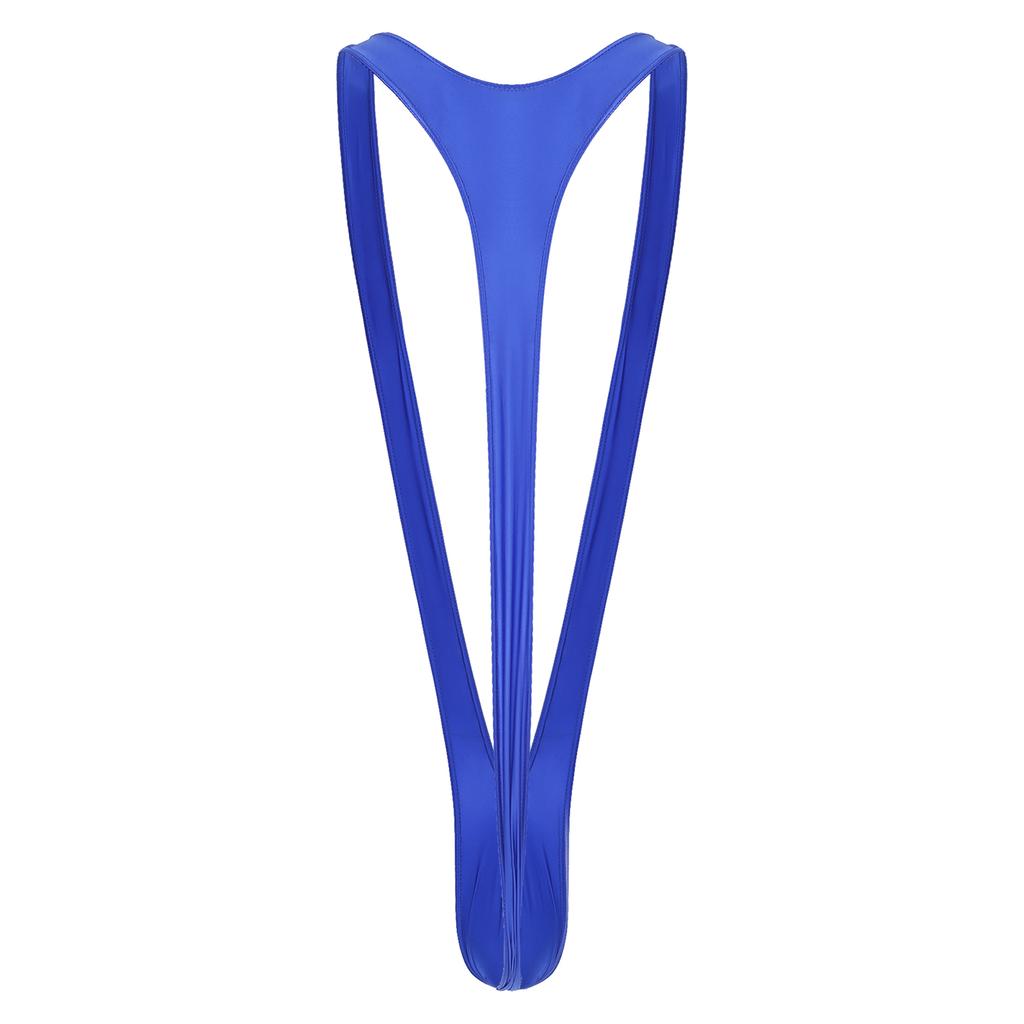 Mens Swimsuit Bodysuit M-XL Glossy Finish - Thong Mankini with Bulge Pouch & V-Shaped Suspenders