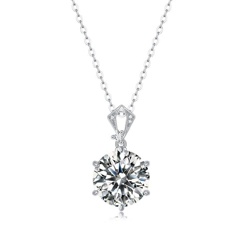 Sterling Solitaire Moissanite Pendant Necklace 10ct Round Cut Women Minimalist Fashion OL Jewelry