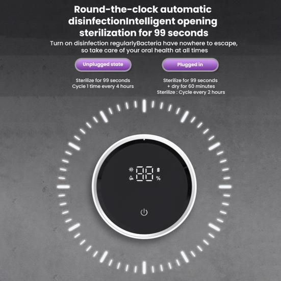 УФ-дезинфицирующее средство для зубных щеток с автоматическим датчиком открытия/закрытия крышки со светодиодным дисплеем, USB-аккумулятором, настенным держателем для электрической зубной щетки для ванной комнаты