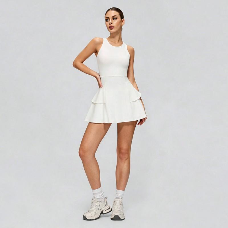 Womens Sporty Tennis Dress With Built-in Shorts Padded Bra Breathable Quick-Dry Athletic Skirt Golf Yoga Badminton