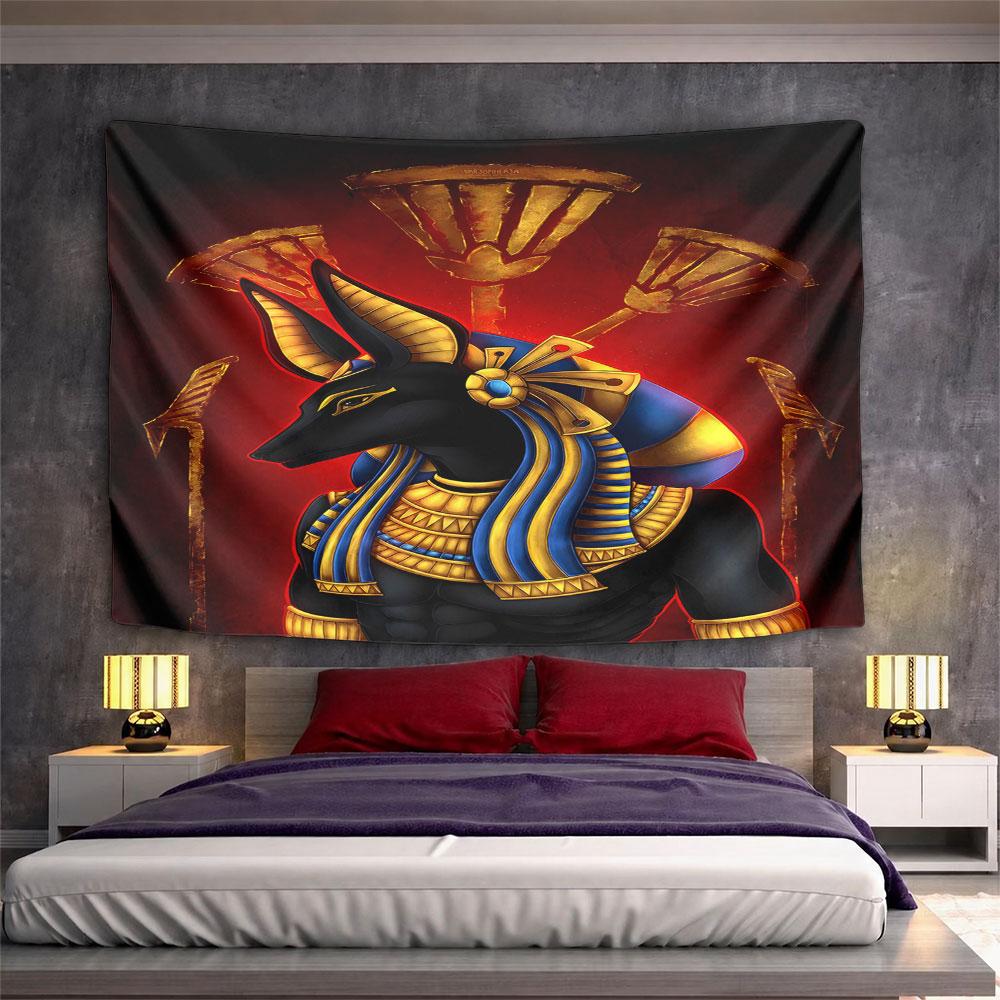 "Egyptian Anubis on Red Background" Pattern Wall Hanging Tapestry Decorative Tapestry Home Decor for Bedroom and Living Room