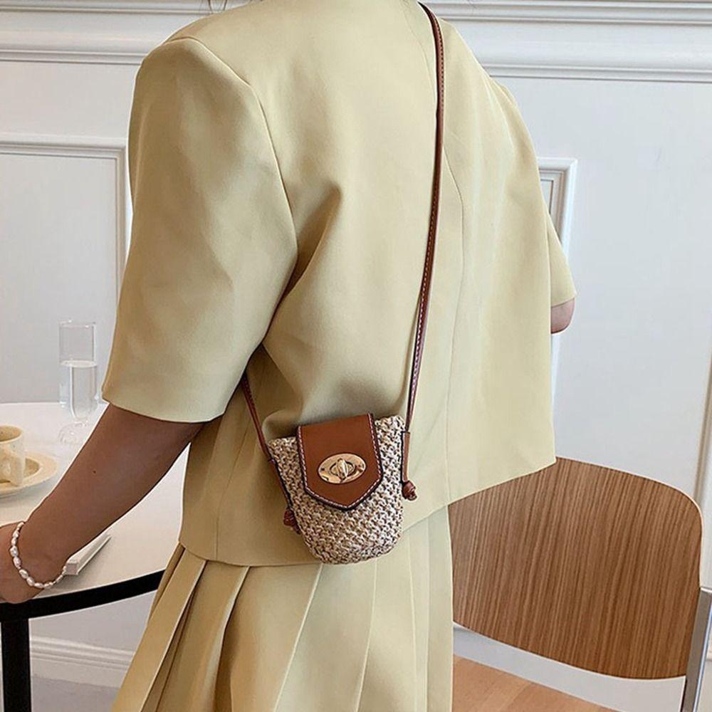 Bohemian Style Weave Shoulder Bag Mini Crossbody Bag Casual Woven Bags for Women Makeup Bag