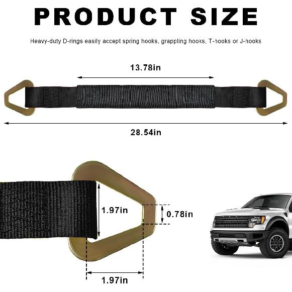 2" × 29" Premium Axle Tie Down Strap with D Rings, Heavy Duty Auto Axle Straps with Protective Sleeves 6614 Lb. Capacity, Adjustable Tire Strap Tie