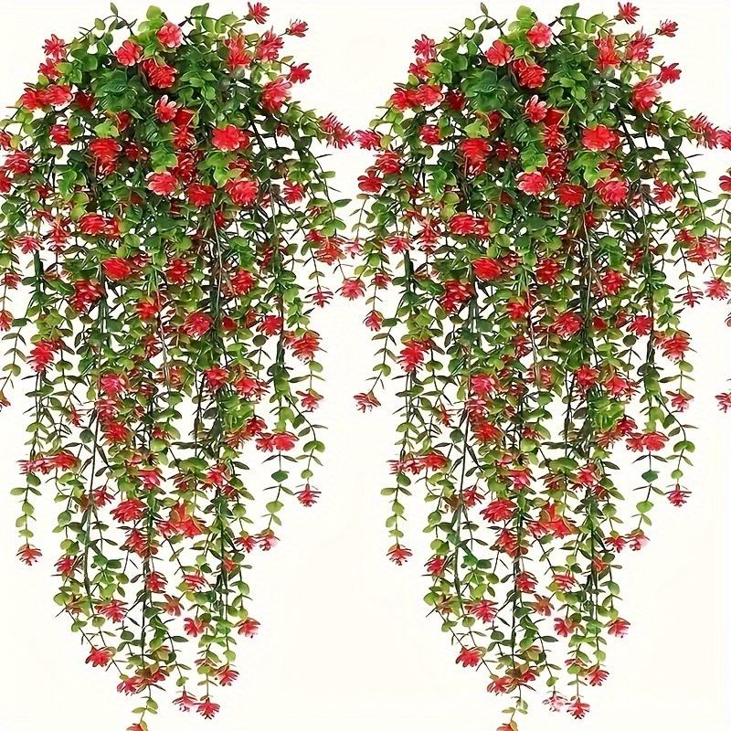 2Pcs Wall Home Garden Wedding Decoration Outdoor Artificial Plant Hanging Flowers With Eucalyptus Leaves Greenery Vine