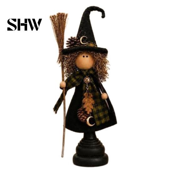Vintage Halloween Party Supplies Rustic Witch Resin Figurine, Fall Tabletop Decor, Farmhouse Indoor Mantelpiece Ornaments Statue for Mantel