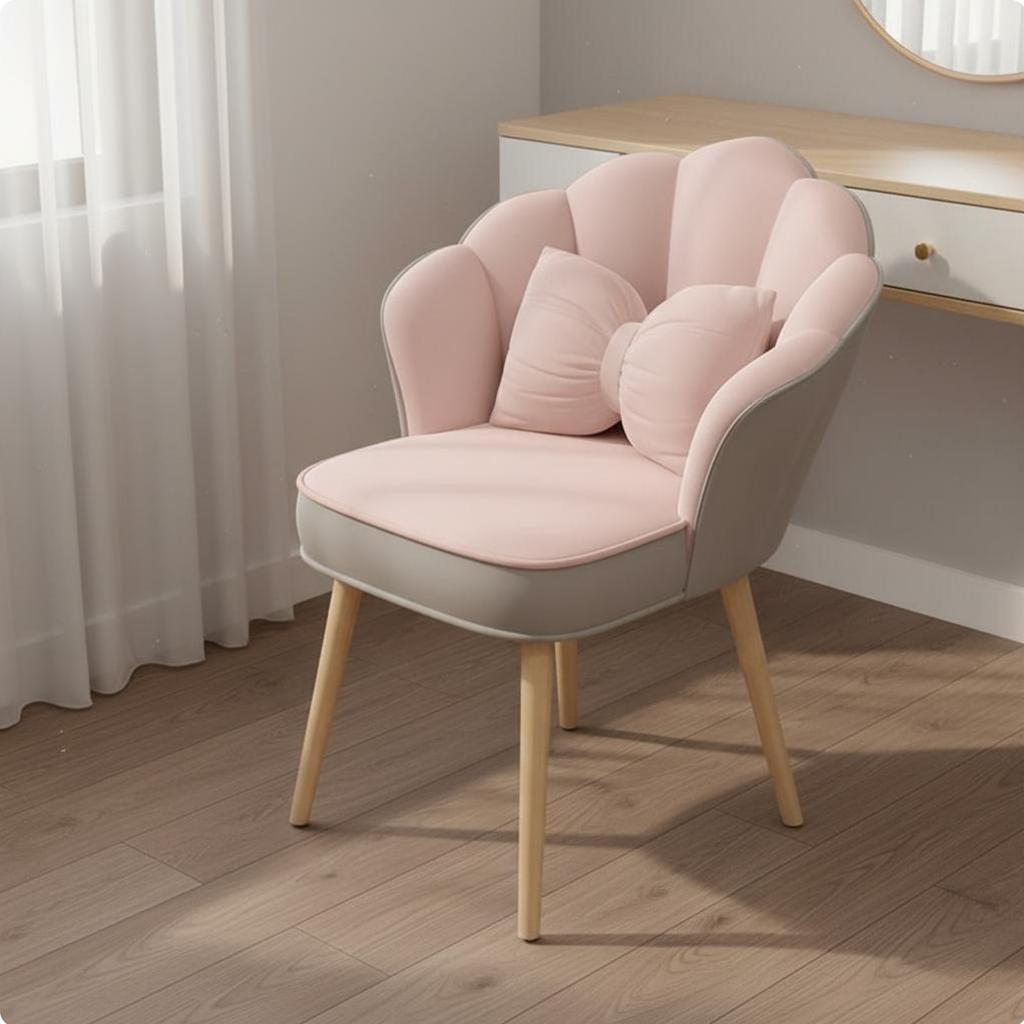 Petal Rear Vanity Chair Skincomfortable Flannel Upholstered Rotating Makeup Chair Home Furniture Anti-Slip Feet for Living Room