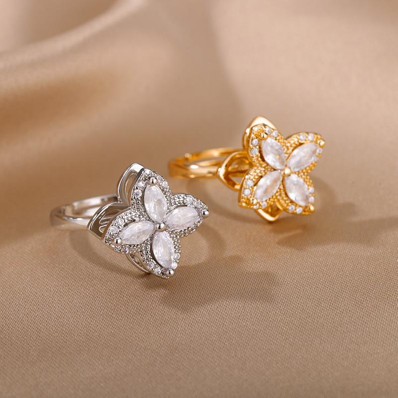 Four Clover Rotating Anxiety Rings for Women Gold Color Adjustable Stainless Steel Wedding Ring Aesthetic Jewelry Gift Anillos