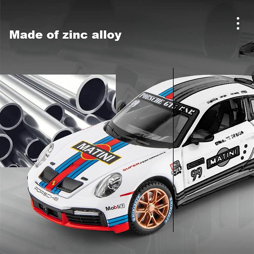 1/24 Scale 911 GT3 RSR Sports Diecast Car Model Toy, Pull Back Toy Vehicle with Sound and Light for Kids Toddler Boys Girls Gift Collection