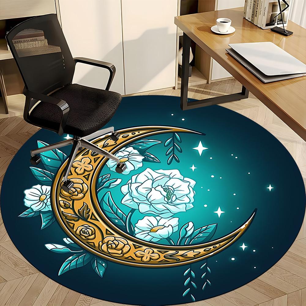 1pc Moon Flowers Office Round Area Rug, Mat Suitable ForOffice, Under Office Chairs Bedroom Living Room Home Decor, Room Deco