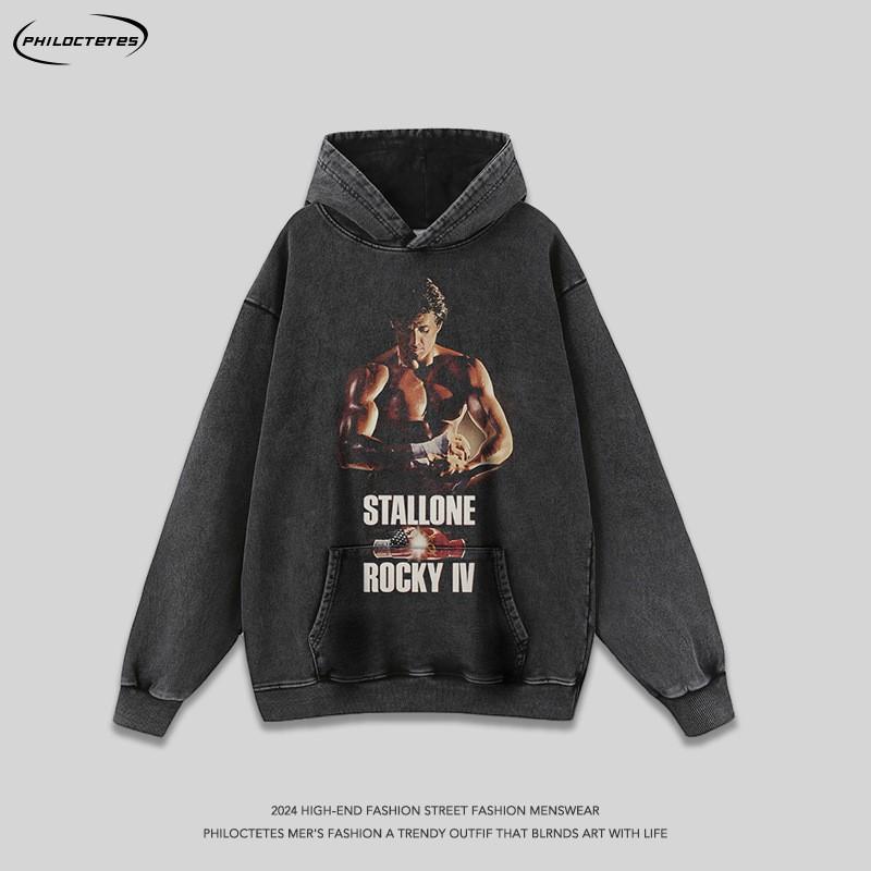 Unisex Vintage Streetwear Hoodie With Graphic Print Cotton Long Sleeve Oversized Pullover