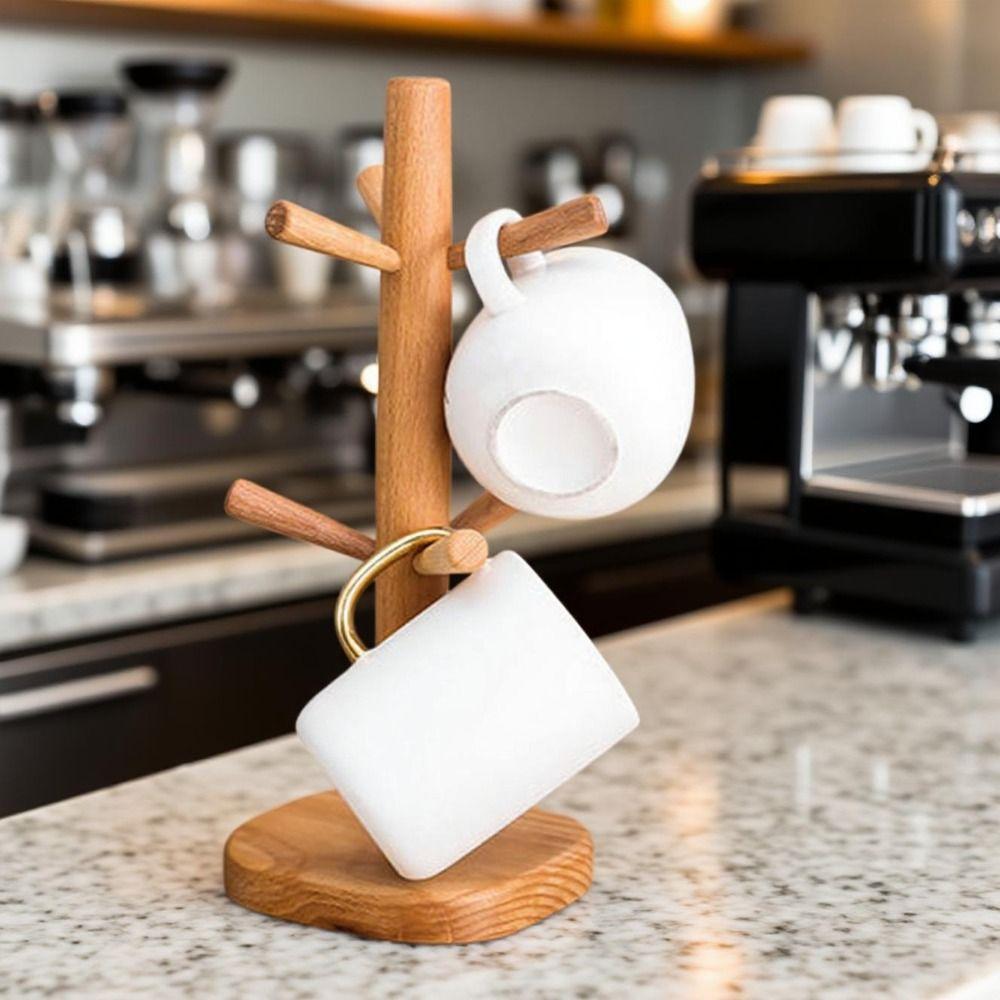 6 Hooks Mug Hanging Display Rack Tree Shape Tabletop Drinkware Shelf Tea Cups Drainer  Cafe Use