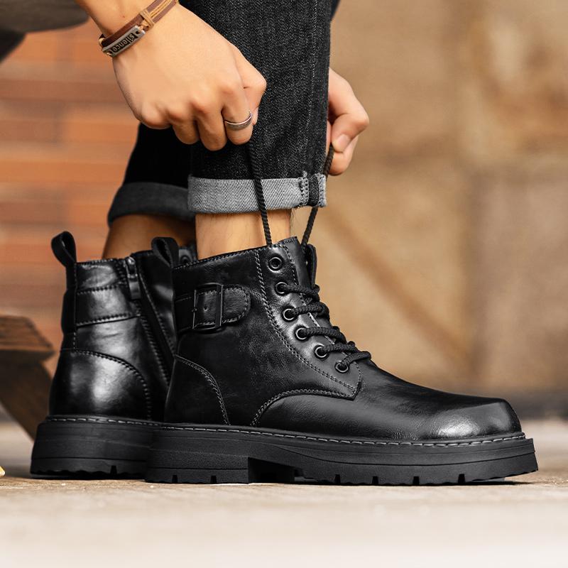 Модные мужские зимние плюшевые ботинки на шнуровке, натуральная кожа, мужские мотоциклетные ботинки, новые удобные повседневные кроссовки с высоким верхом