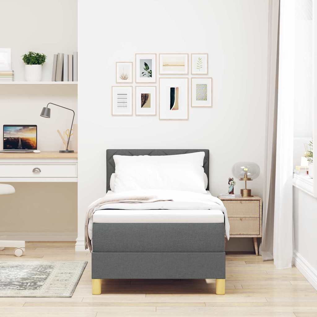 LED Box Spring Bed with Pillows Dark Gray 80 x 200 cm Fabric
