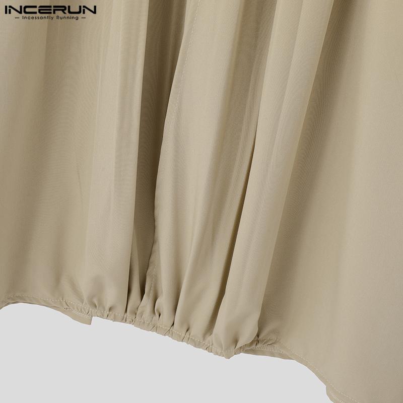 INCERUN Мужские рубашки с длинным рукавом и глубоким V-образным вырезом, оборками, повседневные свободные топы