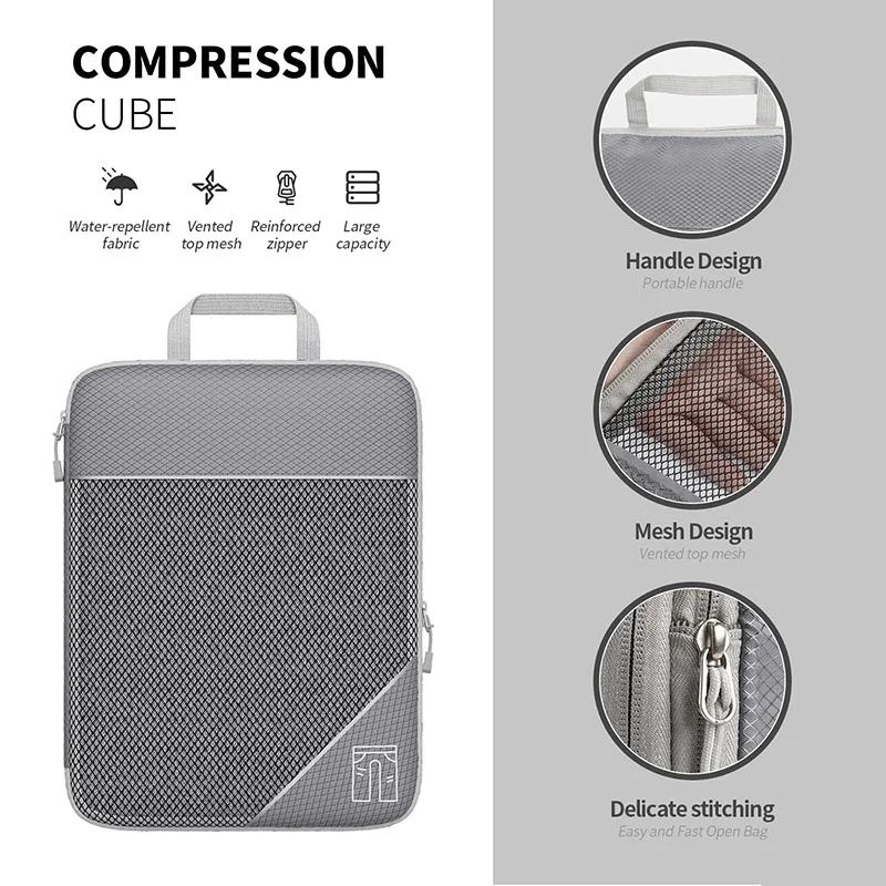 3/6PCS Compressed Packing Cubes Travel Storage Organizer Set with Shoe Bag Mesh Visual Luggage Portable Lightweight Suitcase Bag