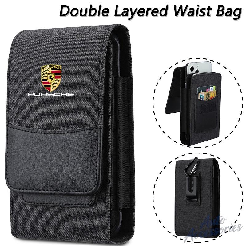 ABKF1 Vertical Cell Phone Belt Clip Holster Pouch Buckle Wallet Card Holder Case Cover For Porsche Cayenne 971 911 9YA Boxster Sticker