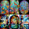 5D DIY Diamond Painting Lighthouse Hummingbird Glass Painting Diamond Embroidery Cross Stitch Set Full Rhinestone Mosaic Home Decoration