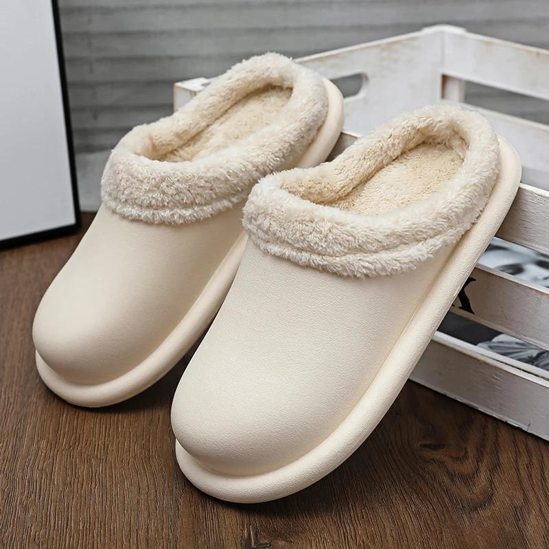 Женские зимние домашние тапочки для влюбленных, уютные, теплые, плюшевые, для дома, мужские, зимние, теплые, противоскользящие, мягкие, из ЭВА, водонепроницаемые