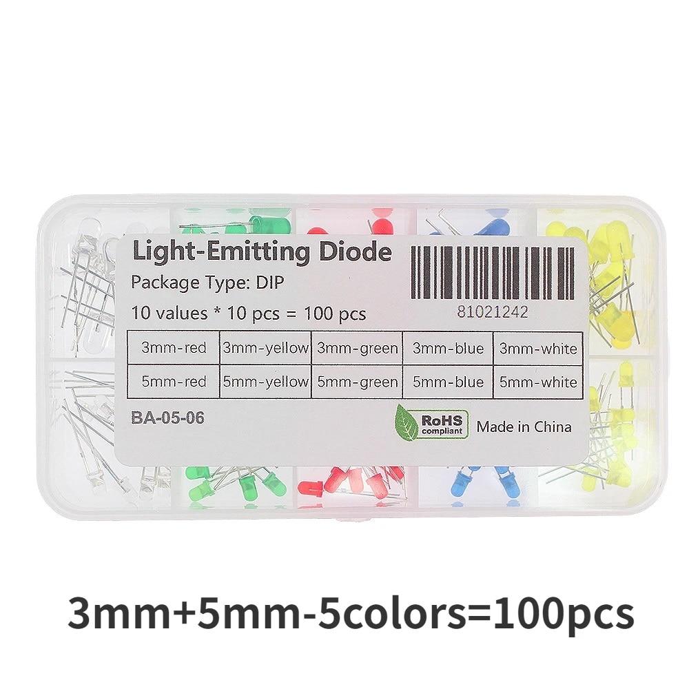60-200 шт. F3 F5 набор светодиодных диодов 3 мм 5 мм светодиоды белый красный синий зеленый желтый оранжевый DIY электронный комплект