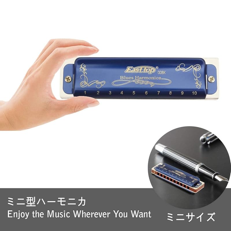 East Top Harmonica Blues Harmonica 10 Hole Harmonica F# Key 10 Holes 20 Tones Brass Cover Canvas Case Clean Cloth Beginner Expert Study For Practice