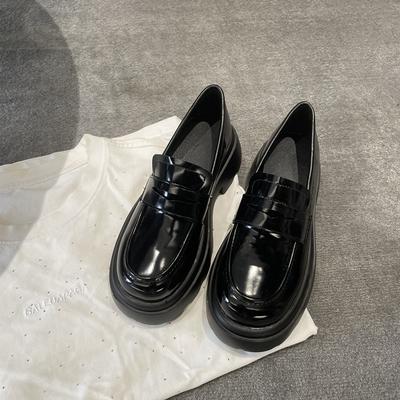 Женская обувь весна новая европейская кожа круглый носок платформа британская кожа одинарная обувь