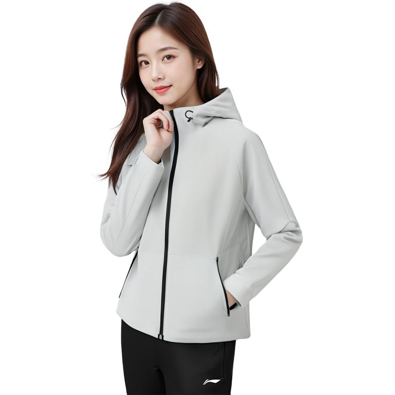 Li Ning однотонная ветровка с капюшоном и длинными рукавами женская верхняя одежда цвета капли воды-серый AFDUA12-2