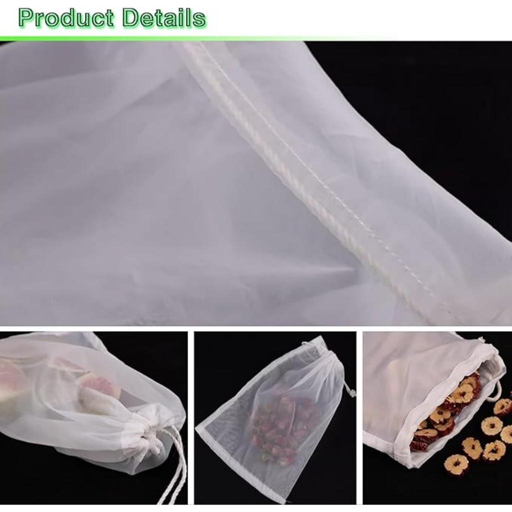 10pcs Mesh Food Strainer Filter Bags 80 Mesh Nylon Straining Bag Fine for Nut Milk, Green Juice, Cold Brew, Home Brewing (15x20cm)