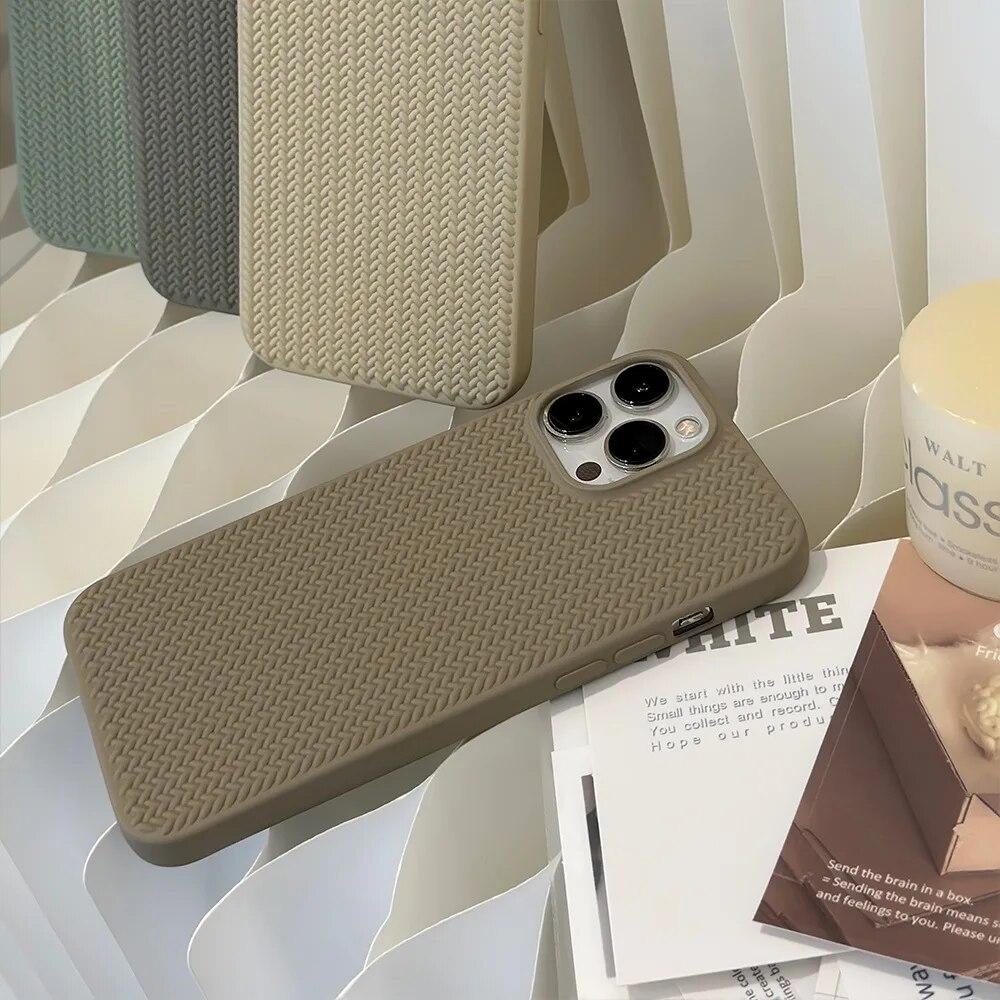 Винтажный тканый чехол для телефона с узором для iPhone 15 14 13 12 11 Pro Max Plus, однотонный противоударный бампер, мягкие силиконовые задние чехлы