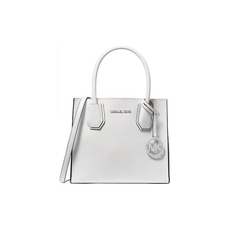 Michael Kors Кожаная сумка-тоут Mercer с серебряной фурнитурой, сумка для покупок, на плечо, через плечо, женская, средняя, оптически белая