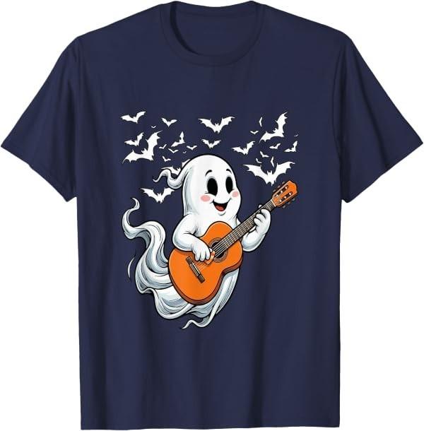 Boo Ghost Playing Guitar Halloween Instrumentalist Lover T-Shirt
