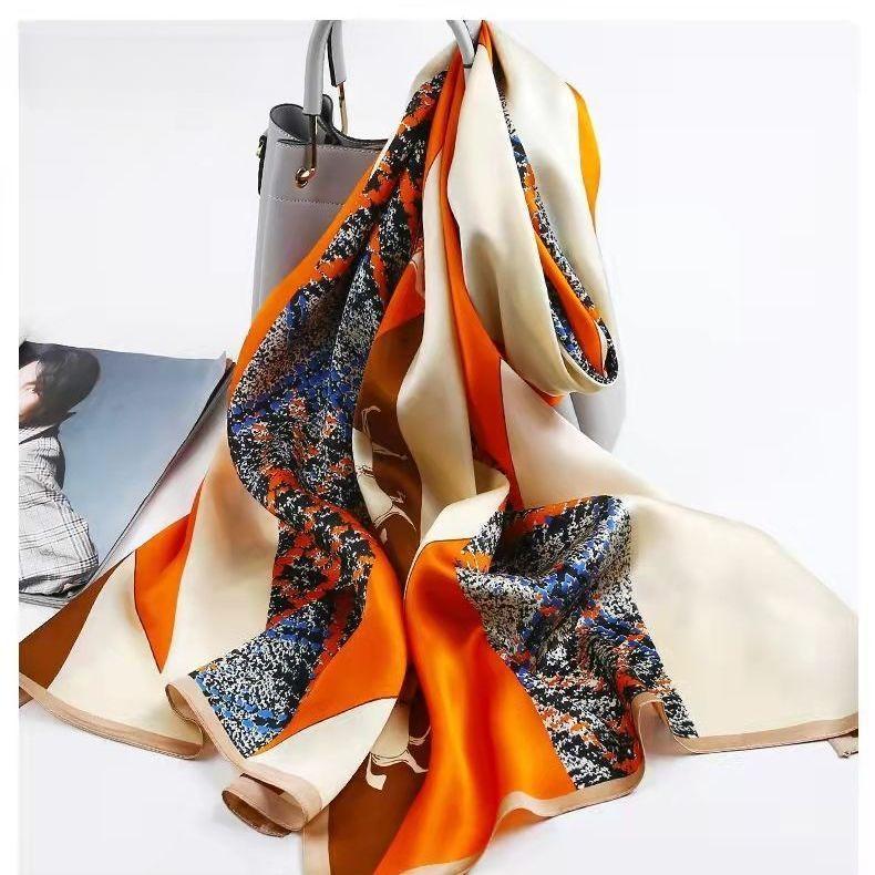 Women Colorful Geometric Elegant Chiffon Scarf Summer Beach Silk Feeling Travel Sun Protection Thin EMA