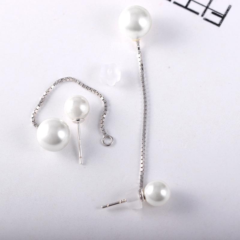 Серебряные серьги-продевки 925 пробы с жемчугом и кристаллами: Корейские модные украшения в трех стилях