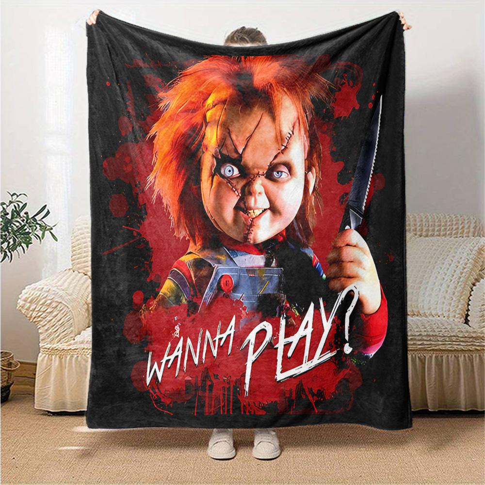 Chucky's Creepy Knife Play Flannel Blanket, Soft Polyester, Modern Design, All-Season for Camping, Travel, Gifts for holidays or birthdays