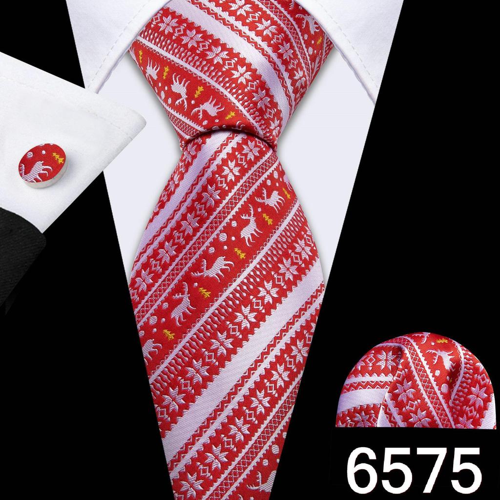Мужской галстук Barry Wang, носовой платок, запонки, красная снежинка, мультяшный узор, рождественский галстук с атмосферой