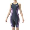 Купальник для фитнеса, цельный, полуобтягивающий, темно-синий x фиолетовый, размер L [Arena] (Чехол для спины, ножки, подкладки) Женский (НВПП)