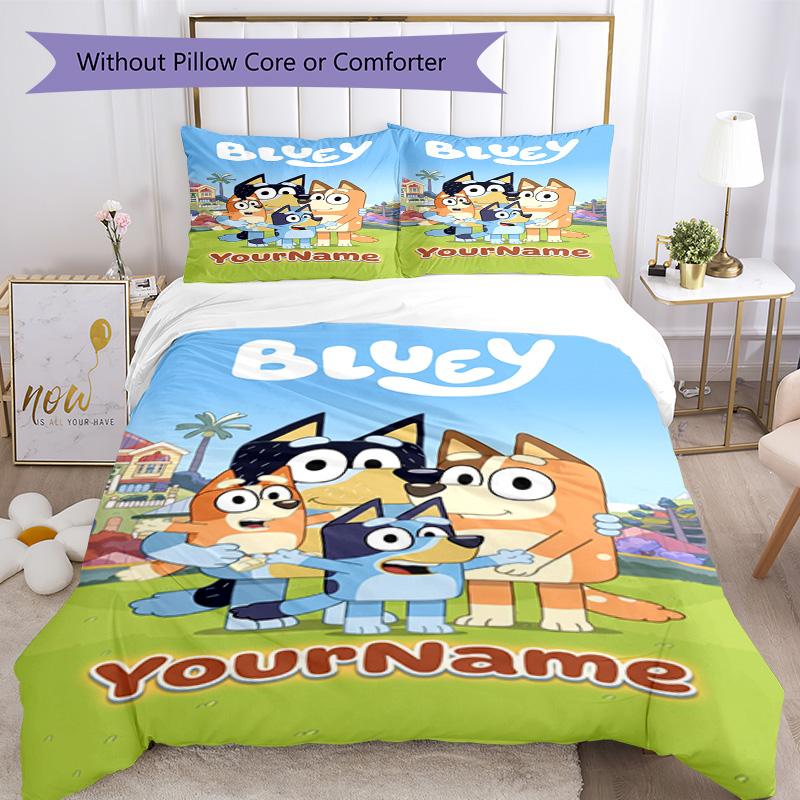 Bluey 95 Customize your name Bedding Set Breathable Duvet Cover with Pillowcases Home Decoration Birthday Gift