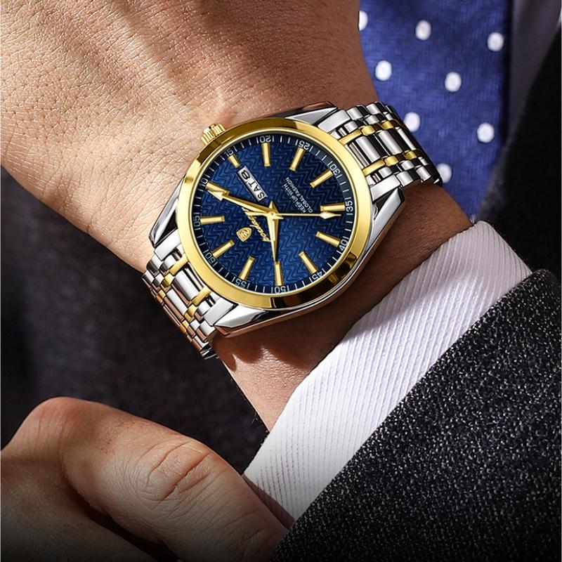 2024 Новые мужские часы, водонепроницаемые светящиеся модные высококлассные часы с календарем, стальной ремешок, изысканные часы с пульсирующей шкалой и циферблатом