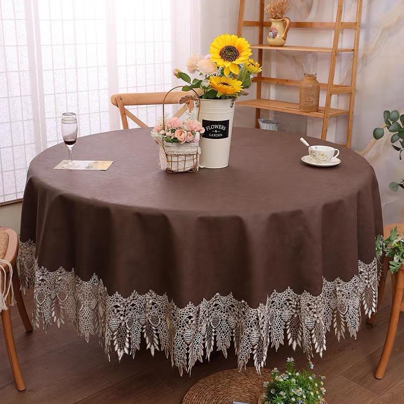 Круглая скатерть из водонепроницаемой и маслостойкой искусственной кожи, высококачественная противоожоговая несмываемая кружевная кромка, бытовая круглая скатерть для стола