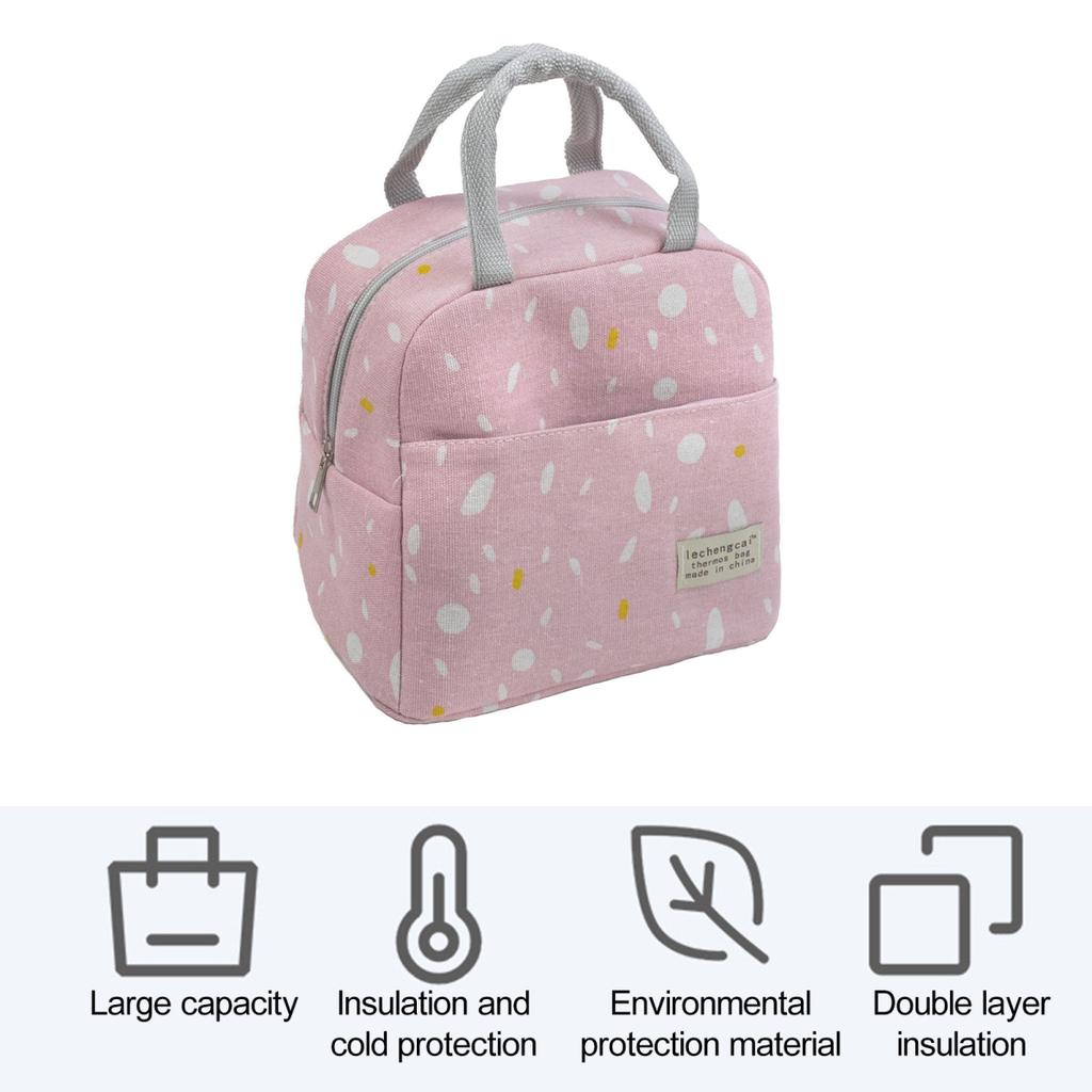 Insulated Lunch Bag Large Capacity Waterproof Foil Lining Rain Print Multi Pockets Leakproof Zipper Closure Portable Reusable Work School Handbag