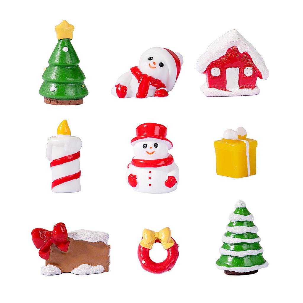 Decorative Resin Christmas Miniatures Santa Snowman Tree House For Holiday Display