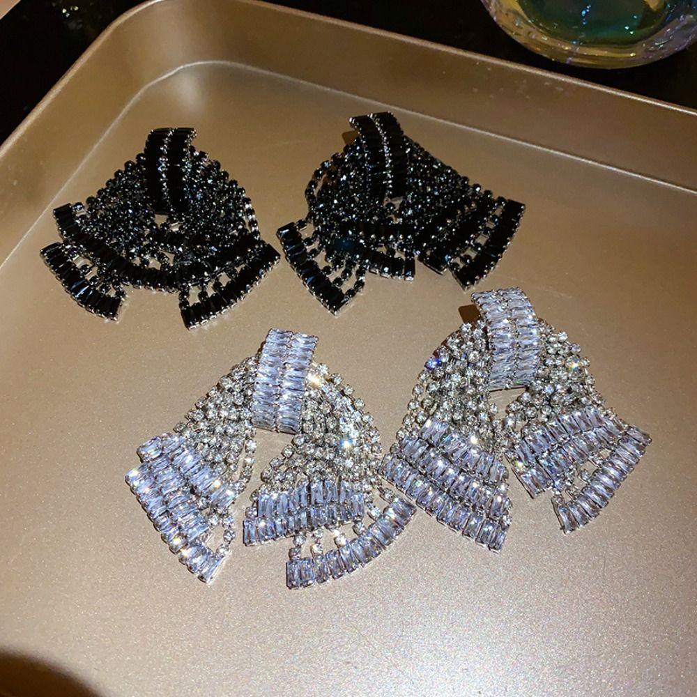 Elegant Bowknot Drop Earrings Crystal Exaggerated Earring Luxury Shining Rhinestone Earrings Women