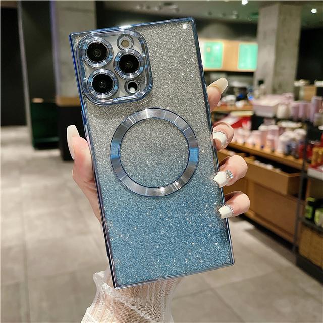 For iPhone 15 Pro Max Luxury Plating Magsafe Magnetic Frame Glitter Phone Case For iPhone 11 12 13 14 15 16Plus Protective Cover