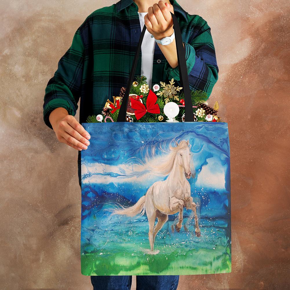 Сумка на плечо с изображением Русалки и пейзажем, 2022, женская многоразовая холщовая сумка-тоут Harajuku, повседневная складная сумка для покупок для покупок