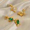 Модные серьги-гвоздики из нержавеющей стали в стиле ретро с цирконием, зеленые французские серьги премиум-класса, легкие роскошные серьги для женщин