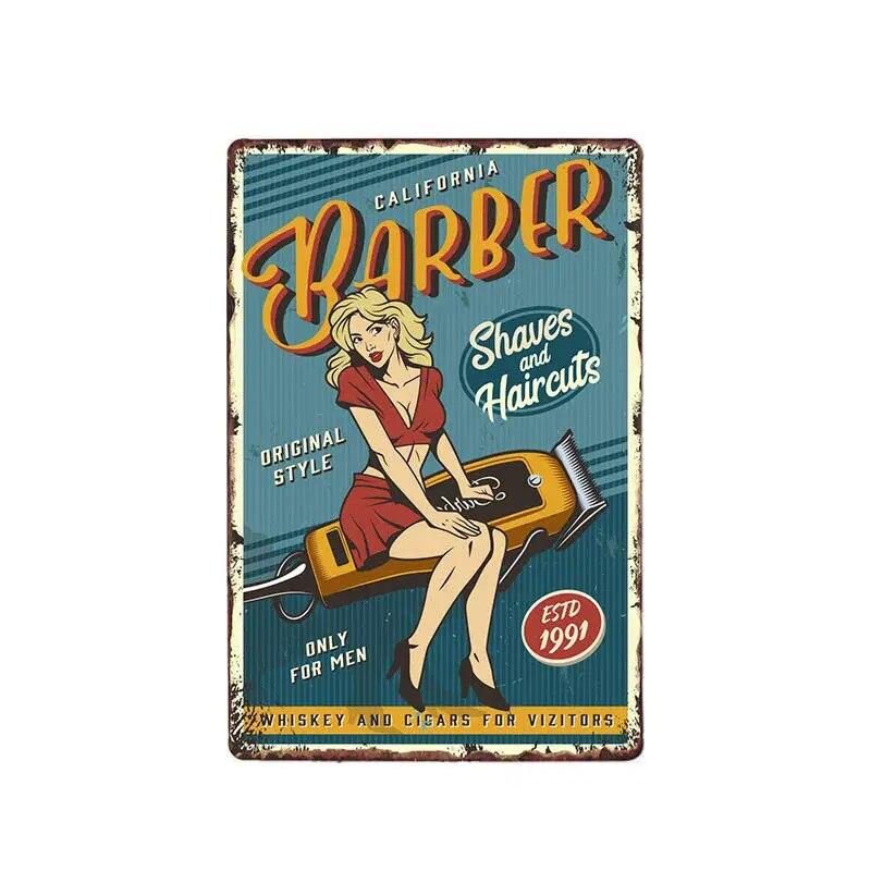 Hohappyme Vintage Barber Shop Metal Signs Barbershop Poster Bar Pub Retro Plaque Haircut and Shave Beard Iron Plates 20x30 Cm