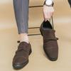 New Brown Loafers Flock Double Buckle Monk Shoes Black Square Toe Slip-On Business Men Dress Shoes Size 38-46