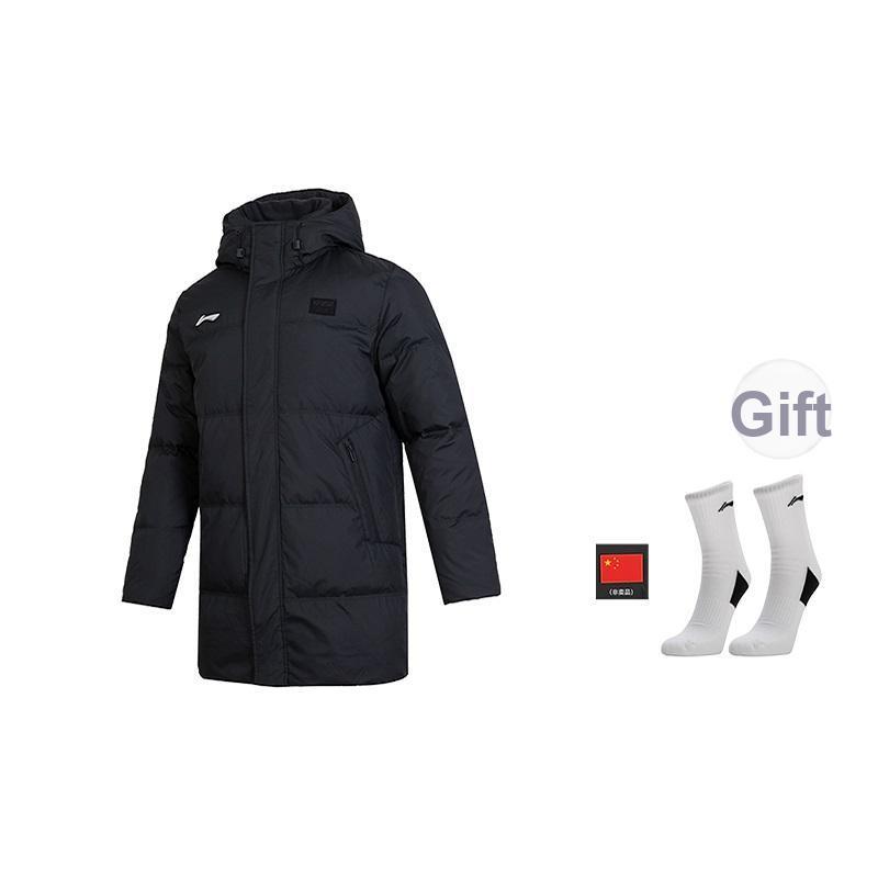 Li Ning Badminton Series Color Block Logo пуховик средней длины для мужчин, верхняя одежда, черный AYMU341-1